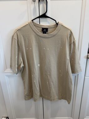 H&M Beige Tee with White Paint-Splatter